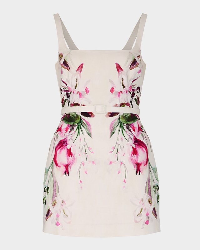 Elissa Belted Floral-Print Mini Dress